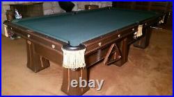1916 Brunswick Regent four by nine Pooltable with Cue Rack, Lamps & Accessories