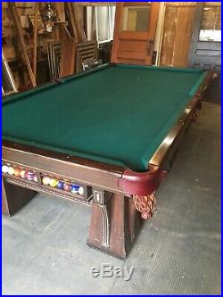 1920s Brunswick Billiards 10ft Arcade Pool Table 6 Legs 4 Chairs Cue Rack Etc