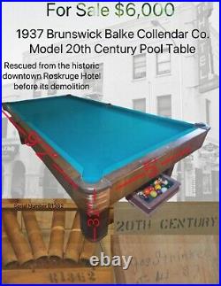 1937 Brunswick Balke Collendar Co. Model 20th Century Pool Table(Ball Return)