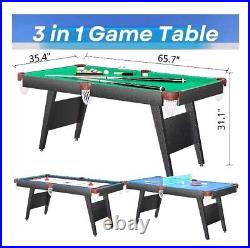 3 in 1 ComboGameTable Blue Pool Table/Billiard, Hockey, & Tennis, 65.7x35.4