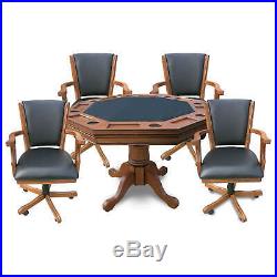 3-in-1 Poker Table with 4 Arm Chairs w Oak Finish