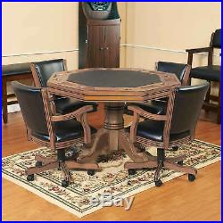 3-in-1 Poker Table with 4 Arm Chairs w Oak Finish