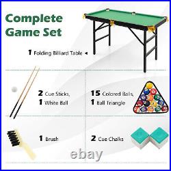 47 Folding Billiard Table Pool Game Table with Cues Brush Chalk Indoor Kids Green