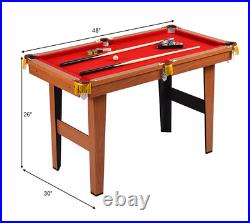 48 Inch Mini Table Top Pool Table Game Billiard Set, MDF + PVC +Red Velvet