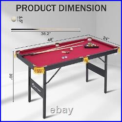 4Ft Folding Billiard Table Pool Table Kid Adults Mini Game Table 2 Cue Stick Red