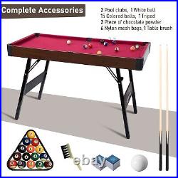 4Ft Pool Table Foldable Billiard Table Kid Adult Mini Game Table 2 Cue Stick Red
