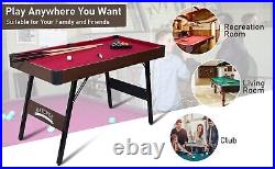 4Ft Pool Table Foldable Billiard Table Kid Adult Mini Game Table 2 Cue Stick Red
