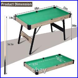 4Ft Pool Table Foldable Billiard Table Kid Adults Mini Game Table 2 Cue Sticks