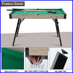4Ft Pool Table Foldable Billiard Table Kid Adults Mini Game Table 2 Cue Sticks