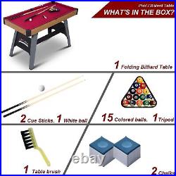4Ft Pool Table Portable Billiard Table Kid Adult Mini Game Table 2 Cue Stick Red