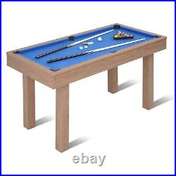 4.5Ft Pool Table Billiard Table Kid Adults Mini Game Table 2 Cue Sticks Blue