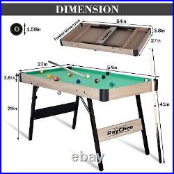 4.5Ft Pool Table Foldable Billiard Table Kid Adult Mini Game Table 2 Stick Green