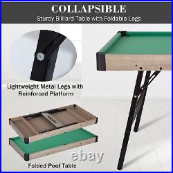 4.5Ft Pool Table Foldable Billiard Table Kid Adult Mini Game Table 2 Stick Green