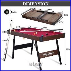 4.5Ft Pool Table Foldable Billiard Table Kid Adults Mini Game Table 2 Cue Sticks
