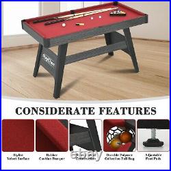 4.5Ft Pool Table Portable Billiard Table Kid Adults Mini Game Table 2 Cue Sticks