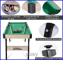 54 Folding Pool Billiard Table, Portable Pool Game Table with 2 Cue Sticks, 16