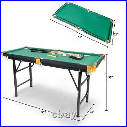 55 Folding Pool Table Indoor Billiard Desk Gmae Set Cue Ball Chalk Brush Green
