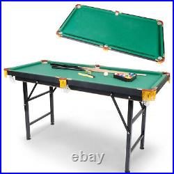55 Folding Pool Table Indoor Billiard Desk Gmae Set Cue Ball Chalk Brush Green
