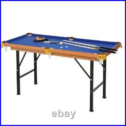 55 In. Portable Folding Billiards Pool Table Game w Cues Ball Rack Brush Chalk