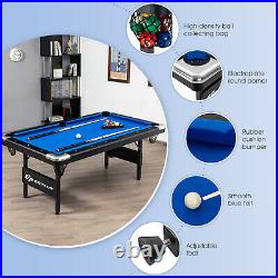 6' Billiard Table 76 Foldable Pool Table Perfect for Kids and Adults Blue