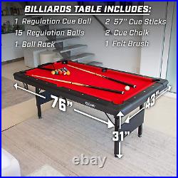 6ft or 7ft Portable Pool Billiards Table with Balls, 2 Cue Sticks, Chalk, and Felt