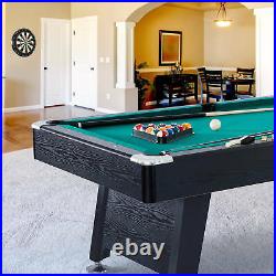7 Foot Pool Table Billiard with Dartboard Set and Accessories Black withGreen Felt