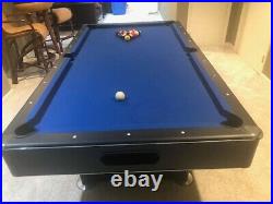 7-Foot Pool Table with Blue Felt & Internal Ball Return Cue Stand, Sticks & Balls