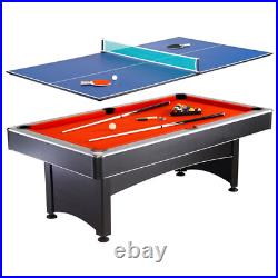 7' Ft Billiards Pool & Table Tennis Ping Pong Combo Set W Cues Paddles & Balls
