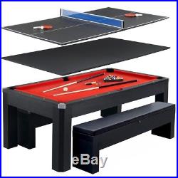 7' POOL TABLE TENNIS GAME PING PONG, DINING TABLE with 2 BENCHES, MULTI FUNCTION
