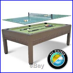 84 Outdoor Wicker Billiard Pool Table and Table Tennis Top with Accessories