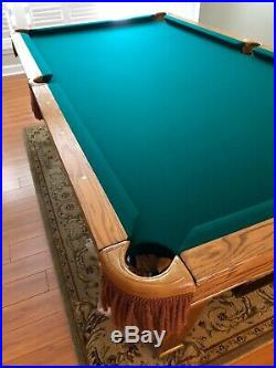 8' Brunswick Pool Table w Accessories and Stained Glass Light