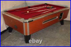 8' Dynamo Light Oak Coin-op Pool Table With Red Cloth Also Avail In 6 1/2', 7