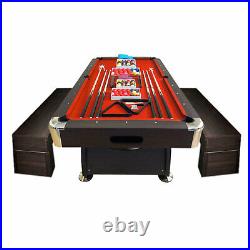 8' Feet Billiard Pool Table Full Set Accessories Vintage Red 8 with benches