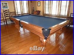8 Foot Custom Made Solid Oak Pool Table with Accessories and Stick Display