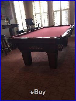 8 Ft Olhausen Mahogney Billards Pool Table Balls 7 Ques Wood Stand Pick up Only