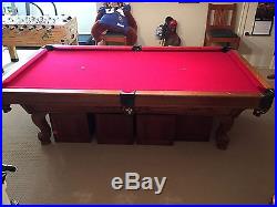 8' Gandy Slate Pool Table Loaded with Accessories Including 5 Cue Sticks & Rack