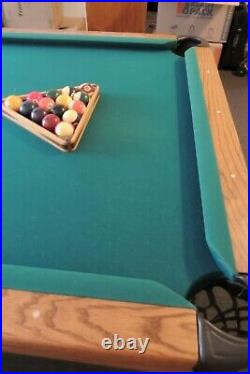 8' Solid Oak 1 Pc Slate Pool Table, & Cue Stand