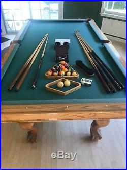 8' Solid Oak Pool Table Excellent Condition 1 Italian Slate