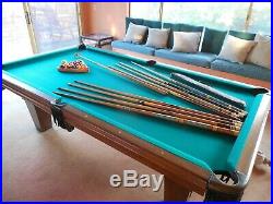 8' U. S Custom Pool Table with 2 sets Billiard Balls 7 Cues + Bridge, wall rack