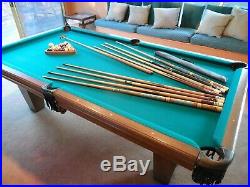 8' U. S Custom Pool Table with 2 sets Billiard Balls 7 Cues + Bridge, wall rack