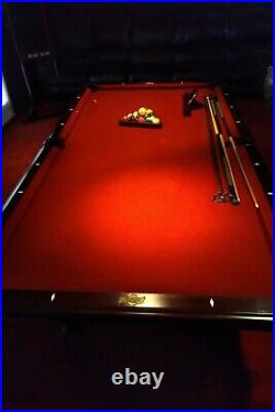 8ft. Natural wood pool table w. Netted pockets and all accessories