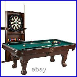 90 Ball and Claw Leg Billiard, Pool Table with Cue Rack and Dartboard Set
