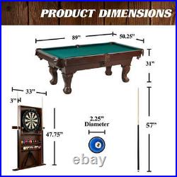 90 Pool Table Billiard Ball Claw Leg Cue Rack Dartboard Combo Arcade Man Cave