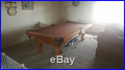 9 Ft Oak Pool Table and Accessories Leather Pockets 3 Piece Slate Billiards