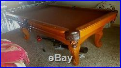 9 Ft Oak Pool Table and Accessories Leather Pockets 3 Piece Slate Billiards