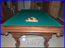 9' Slate Olhausen Pool Table with 6 decorative Leather woven cushion pockets
