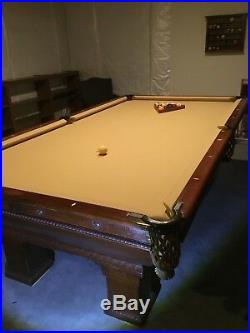 9 ft Antique Brunswick Newport Pool Table with Cue and Ball Racks