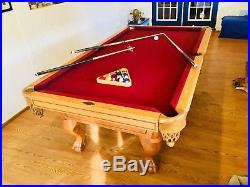 AMF Playmaster Pool Table, 8' Solid Oak, Italian Slate Table, Leather Pockets