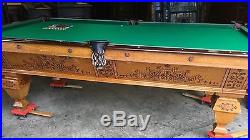 ANTIQUE QUARTERED OAK WITH ROSEWOOD INLAY POOL TABLE