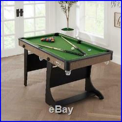 Airzone 5' Folding Billiard Pool Table Green Felt Cues Rack 16 Balls Game Room